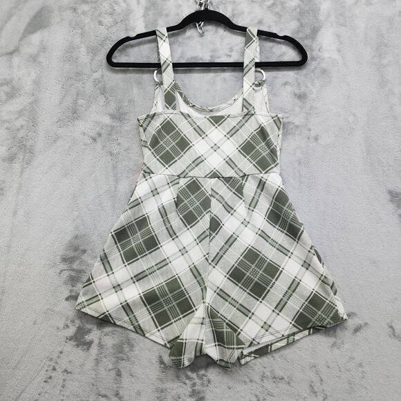 No Boundaries Romper Womens XS Juniors 1 Green White Plaid Sleeveless Stretch - Picture 3 of 10